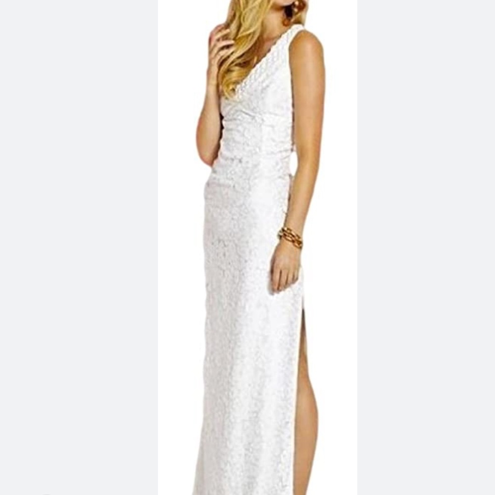 Lilly Pulitzer Harwin White Beaded Floral Lace Maxi Dress